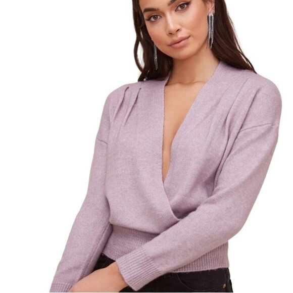 Astr The Label Lavender Faux Wrap Pleated Detail Super Soft Sweater Size M - Picture 4 of 7